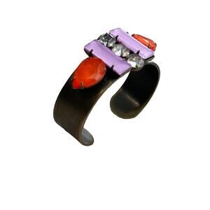 Loren Hope Vintage Brass Cuff Bracelet Statement Rhinestone